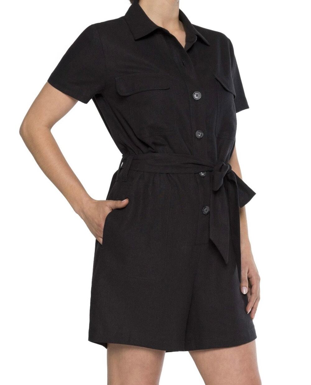 Matty M Linen Blend Button Front Romper Black Sz XL One-Piece Playsuit Summer